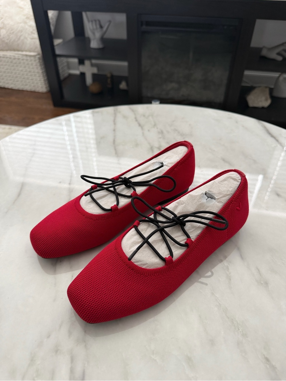 Mary Jane’s Red Lace-Up Flats